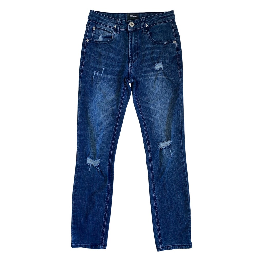 Hudson Girls‎ Distressed Skinny Jeans Dark Wash Adjustable Waist Size 12 GUC